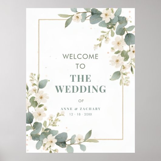 Delicate Flowers & Eucalyptus Wedding Welcome ポスター (正面)
