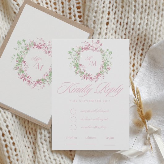  Delicate French Flora Crest Wedding 出欠カード