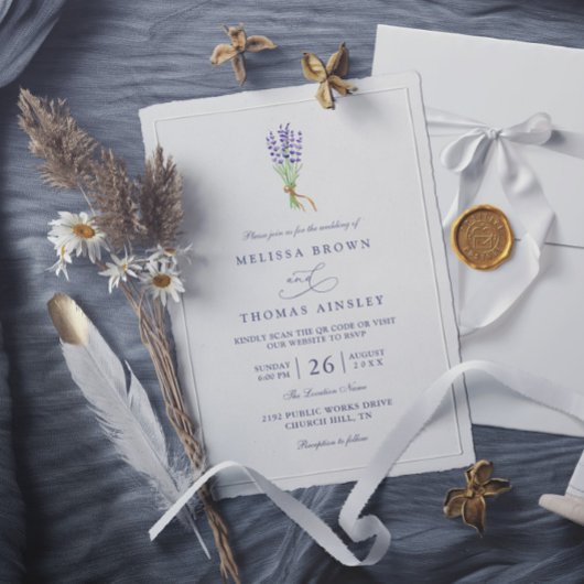 Delicate French Lavender Elegant QR Code Wedding 招待状