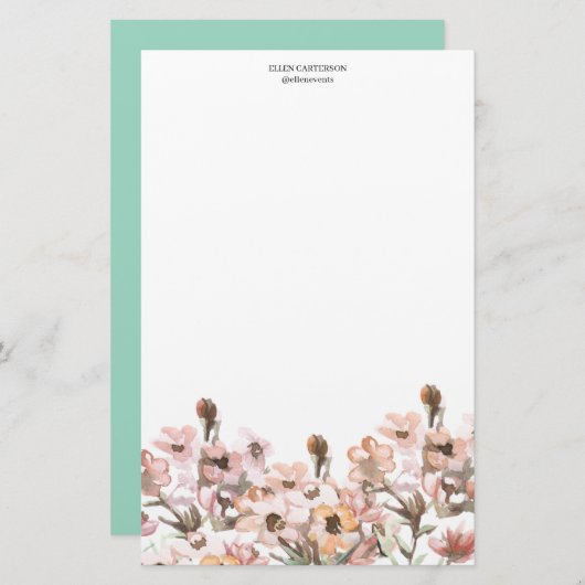 Delicate Garden Floral Monogram Stationery Paper 便箋 (正面/裏面)