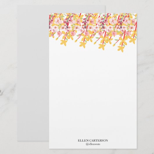 Delicate Garden Floral Monogram Stationery Paper 便箋 (正面/裏面)