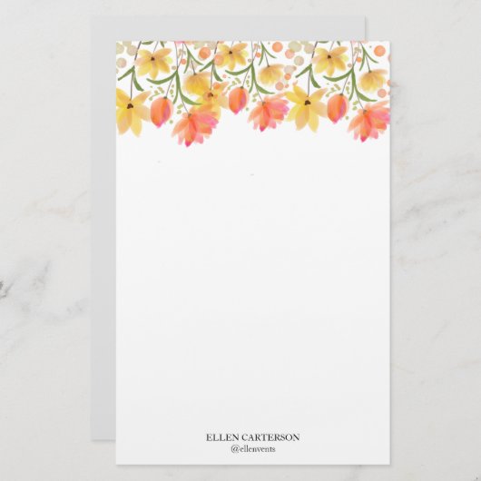Delicate Garden Floral Monogram Stationery Paper 便箋 (正面/裏面)