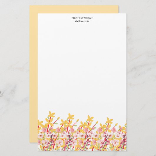 Delicate Garden Floral Monogram Stationery Paper 便箋 (正面/裏面)