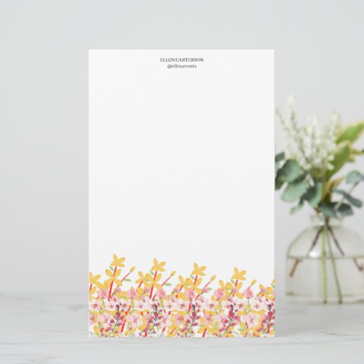 Delicate Garden Floral Monogram Stationery Paper 便箋 (スタンド正面)