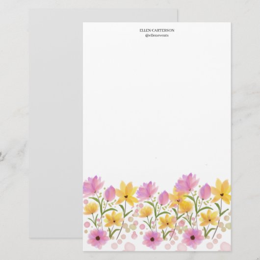 Delicate Garden Floral Monogram Stationery Paper 便箋 (正面/裏面)