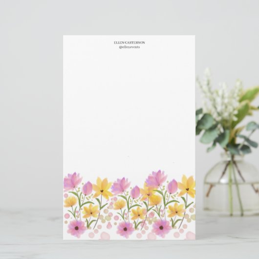 Delicate Garden Floral Monogram Stationery Paper 便箋 (スタンド正面)