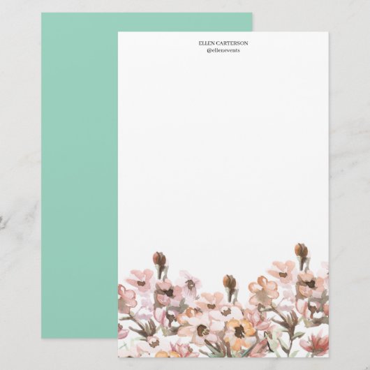 Delicate Garden Floral Monogram Stationery Paper 便箋 (正面/裏面)