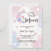 Delicate Glitter Crescent Moon Pink Baby Shower 招待状 (正面)