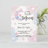 Delicate Glitter Crescent Moon Pink Baby Shower 招待状 (スタンド正面)