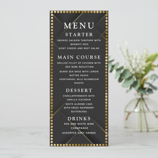 Delicate Gold and Black Wedding Dinner Menu メニュー (スタンド正面)