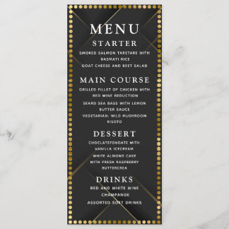 Delicate Gold and Black Wedding Dinner Menu メニュー