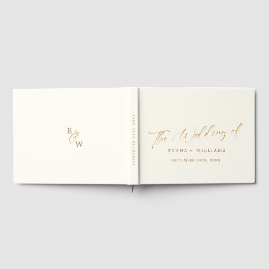 Delicate Gold and  ivory Monogram Back Wedding ゲストブック (全面)