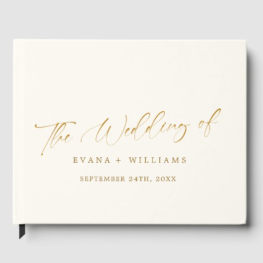 Delicate Gold and  ivory Monogram Back Wedding ゲストブック (正面)