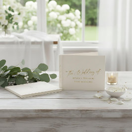 Delicate Gold and  ivory Monogram Back Wedding ゲストブック