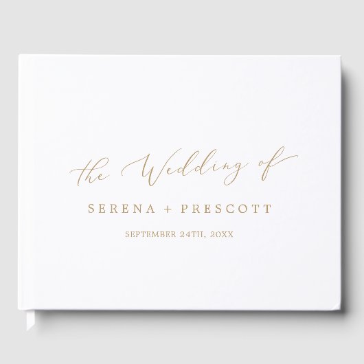 Delicate Gold Calligraphy Monogram Back Wedding ゲストブック (正面)