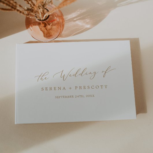 Delicate Gold Calligraphy Monogram Back Wedding ゲストブック
