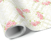 Delicate Gold Scrollwork & Pink Roses Floral ラッピングペーパー (ロールコーナー)