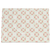 Delicate Gold Scrollwork & Pink Roses Floral ラージペーパーバッグ (正面)