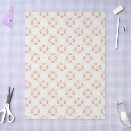 Delicate Gold Scrollwork & Pink Roses Floral 薄葉紙 (クラフト)