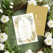 Delicate Gold Shades Floral Frame Arch Baptism 招待状