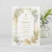 Delicate Gold Shades Floral Frame Arch Baptism 招待状 (スタンド正面)