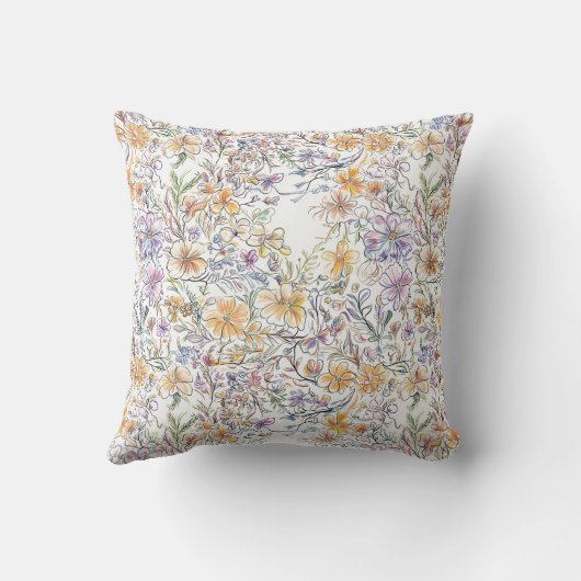 Delicate Hand-Drawn Floral Pattern クッション (裏面)