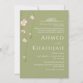 Delicate Hanging Peach Blossom Islamic Wedding 招待状 (正面)