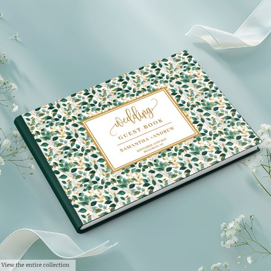 Delicate Hunter Green And Gold Wedding Guest Book ゲストブック