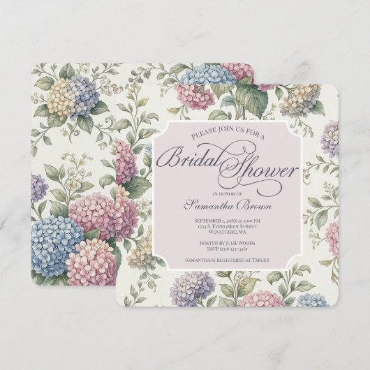 Delicate Hydrangea Flowers Bridal Shower  招待状 (正面/裏面)