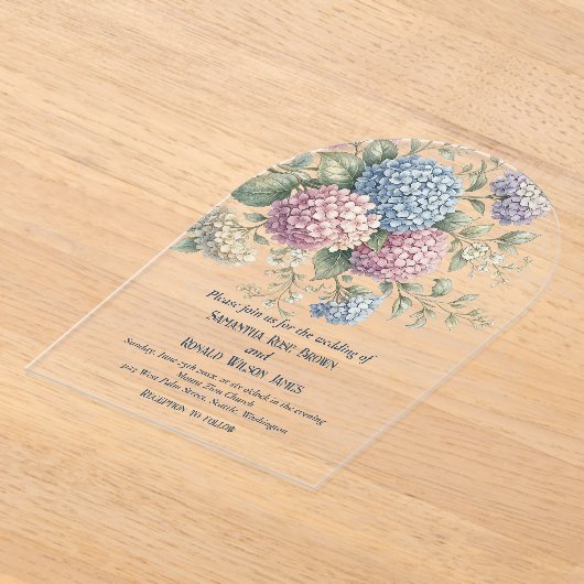 Delicate Hydrangea Flowers Wedding アクリル招待状 (レイダウン)
