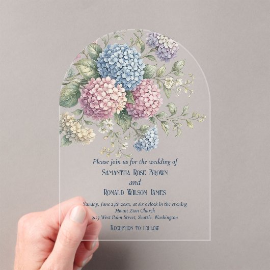 Delicate Hydrangea Flowers Wedding アクリル招待状 (インサイチュ (ポータブル))