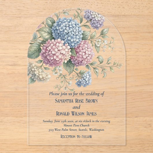 Delicate Hydrangea Flowers Wedding アクリル招待状 (正面)