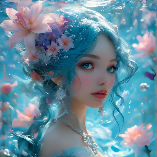 Delicate Icy Blue Mermaid Decoupage Paper v1 薄葉紙