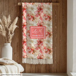 Delicate Ink Blush Pink Gold Floral Chic Monogram フリースブランケット