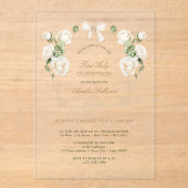 Delicate Ivory Roses Fr First Holy Communion アクリル招待状 (正面)