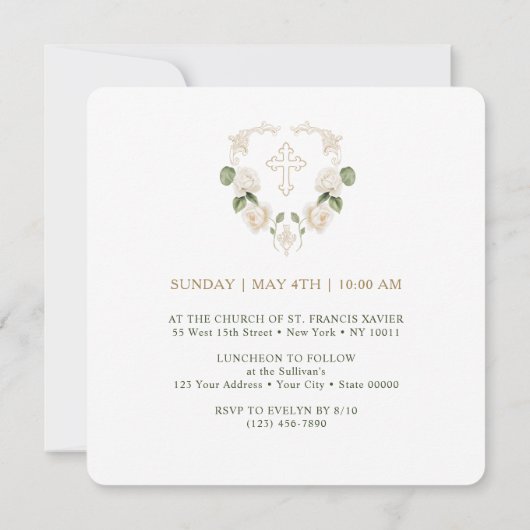 Delicate Ivory Roses Frame First Communion Small 招待状 (裏面)