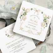 Delicate Ivory Roses Frame First Communion Small 招待状