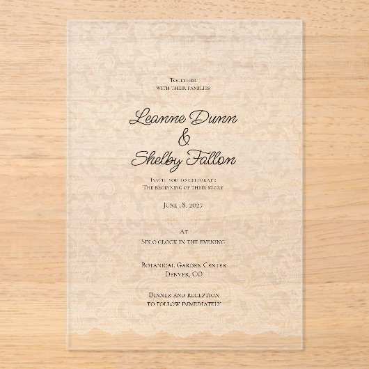 Delicate Lace Acrylic Wedding アクリル招待状 (正面)
