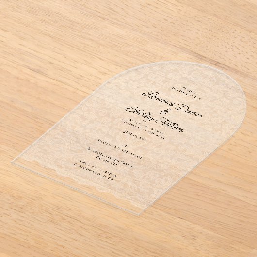 Delicate Lace Acrylic Wedding アクリル招待状 (レイダウン)