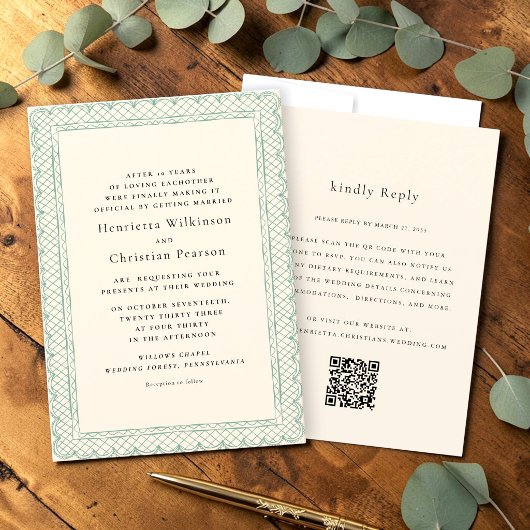 Delicate Lace Border Cream Wedding  招待状