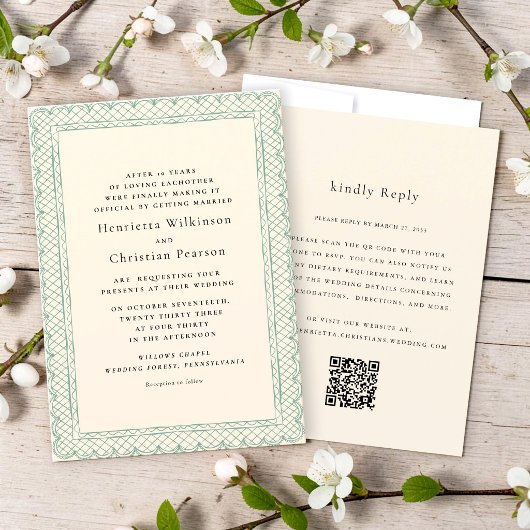 Delicate Lace Border Cream Wedding  招待状