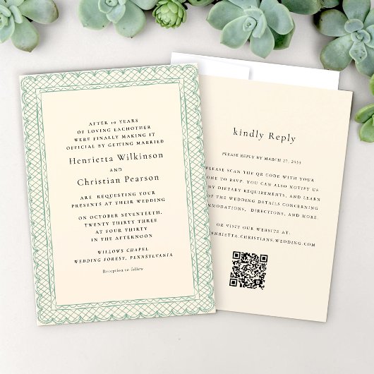 Delicate Lace Border Cream Wedding 招待状
