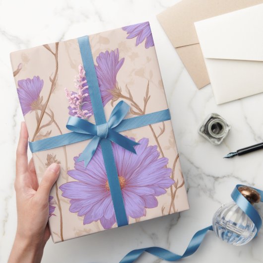 Delicate Lilac Daisy Cream Floral Pattern ラッピングペーパー (ギフト)