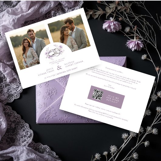 Delicate Lilac Wedding Rings Floral Wedding セーブザデート
