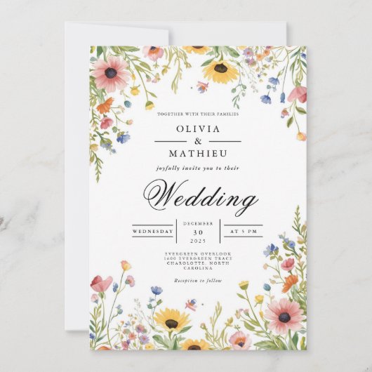 Delicate Meadow Floral Whimsy Wedding 招待状 (正面)