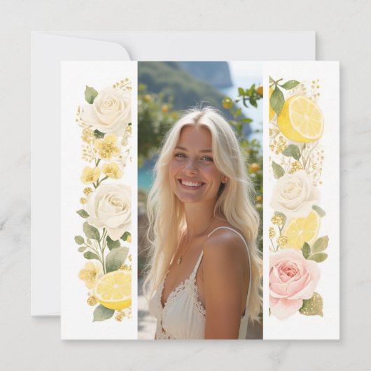 Delicate Mediterranean Lemons Flowers Greenery 招待状 (裏面)