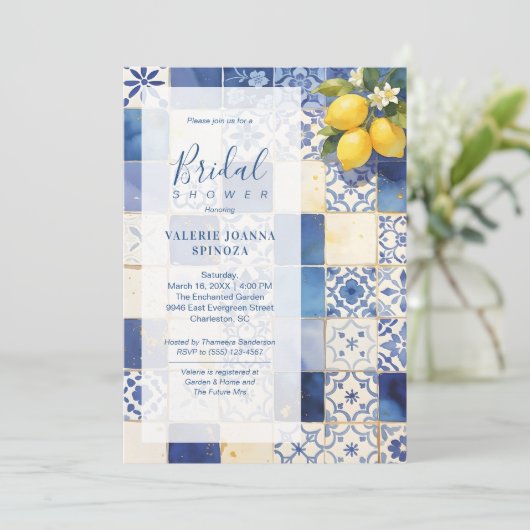 Delicate Mediterranean Tiles and Lemons Flowers 招待状 (スタンド正面)