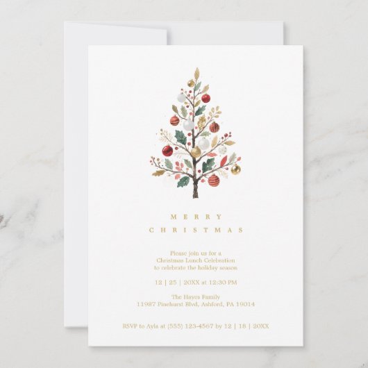 Delicate Minimalist Chic Winter Christmas Tree 招待状 (正面)