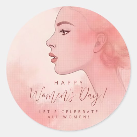 Delicate Minimalist Woman Pink Happy Women's Day  ラウンドシール (正面)