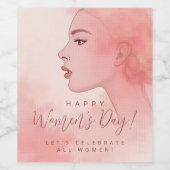 Delicate Minimalist Woman Pink Happy Women's Day ワインラベル (シングルラベル)